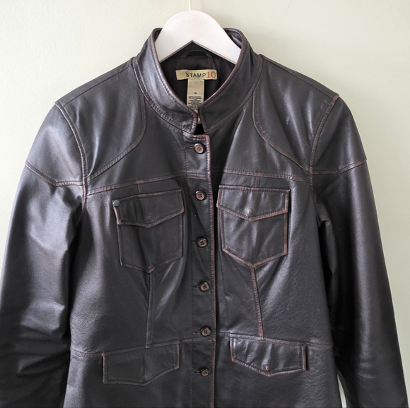 Stamp 10 M 90s Modern Contemporary Western Rodeo Burnished Leather Jacket - Picture 5 of 16